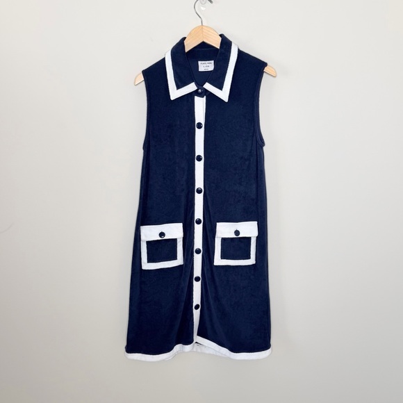 Atlantic-Pacific x Lake Pajamas Darcy Terry Cloth Button Front Shift Dress Navy - Picture 4 of 11